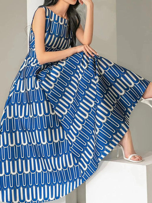 High Waist Contrast Print Evening Gown for Women