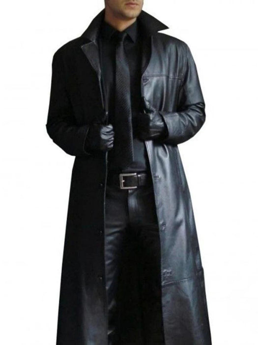 Men's Stylish Slim Fit Faux Leather Trench Coat - Trendy Autumn Windbreaker Jacket