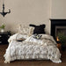 Elegant Beige Floral Ruffled Cotton Bedding Set – 4-Piece Duvet Cover, Sheet, and Pillowcases