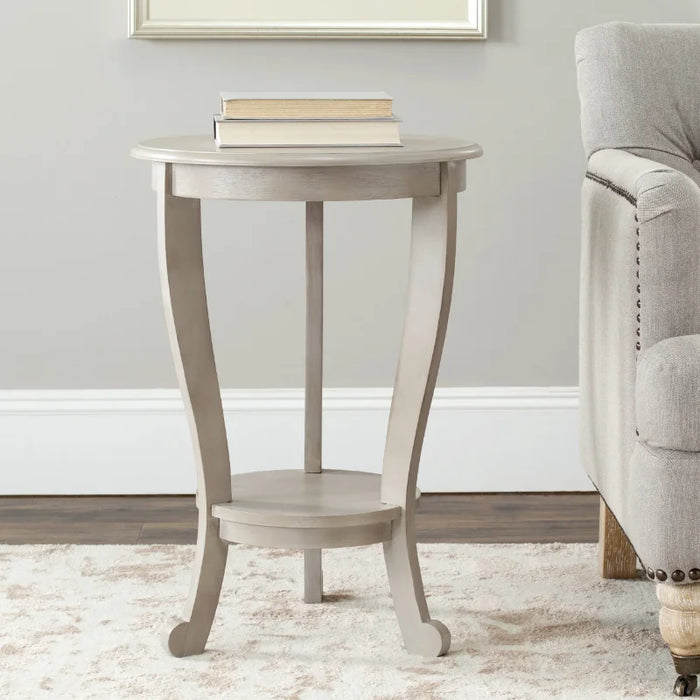 Rustic Vintage Grey Pine Tri-Leg Pedestal Side Table - Chic Round Coffee Table