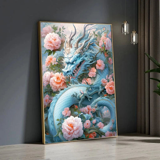 Chinese Dragon Flower 5D Diamond Painting Kit - Complete Square Drills DIY Embroidery Set