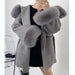 Elegant Women's Wool Blend Winter Coat with Fox Fur Trim and Cashmere Lining