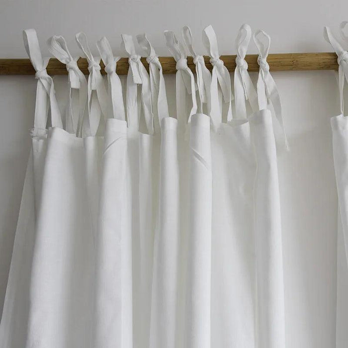 Elegant White Linen Tie-Top Curtains - Versatile Drapes for Stylish Home Décor