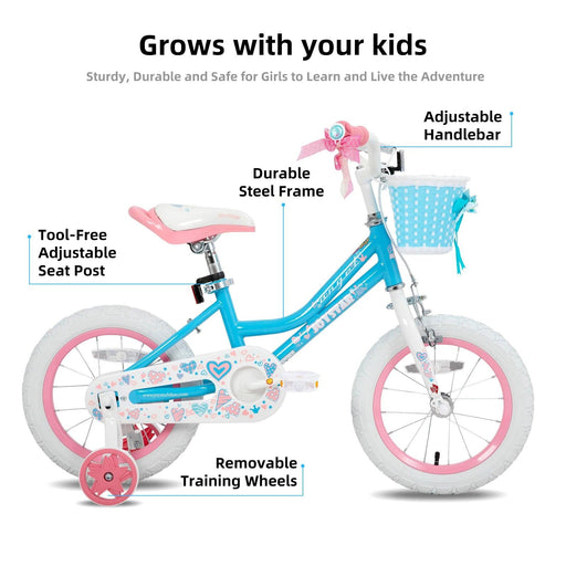 Vibrant Girls' Bicycle with Basket & Training Wheels - Available in 12, 14, 16, 18 Inch Sizes