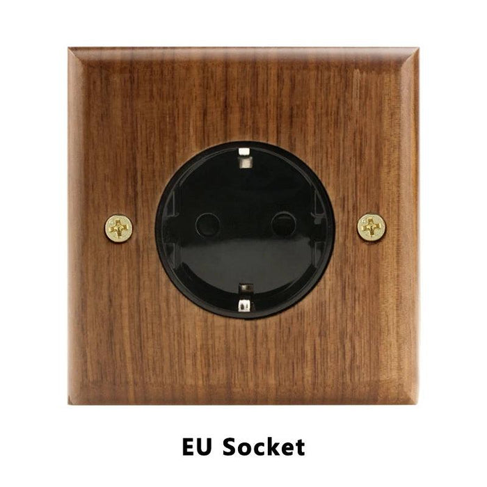 Sleek Black Walnut Electrical Panel with USB Ports, Adjustable LED Ambiance, and Contemporary Toggle Features