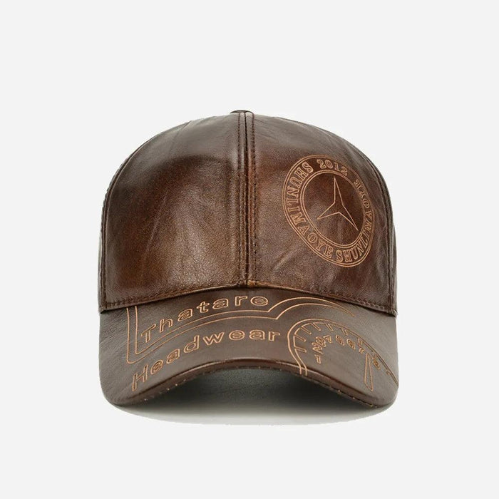 Genuine Cowhide Leather Baseball Cap with Ear Flaps - Men's Stylish Winter Hat for Ultimate Warmth