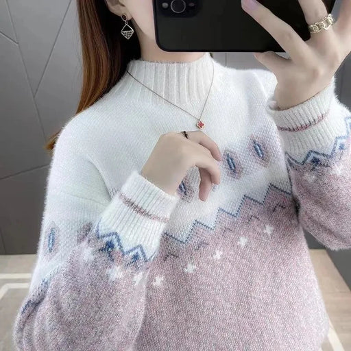 Cozy Mink Knit Sweater for Women - Stylish Autumn/Winter Pullover for Ladies