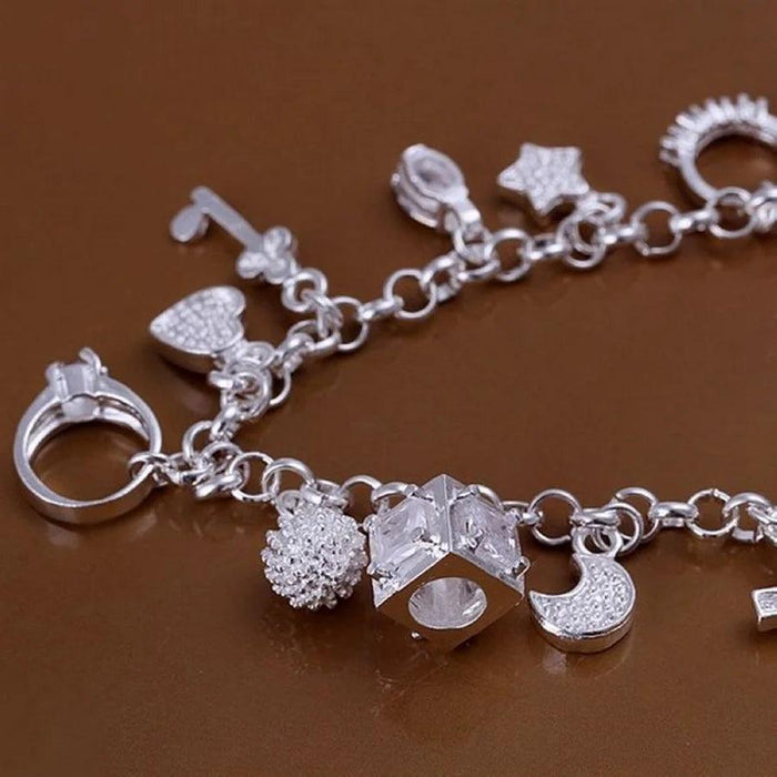 Elegant 925 Sterling Silver Heart Charm Bracelet - A Cherished Reminder of Love