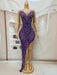 Stunning Sheer Violet Gown with Sparkling Rhinestones for Unforgettable Celebrations