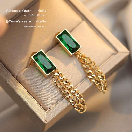 Green Crystal Geometric Rectangle Necklace - Elevate Your Style with Exquisite Fashion Jewelry