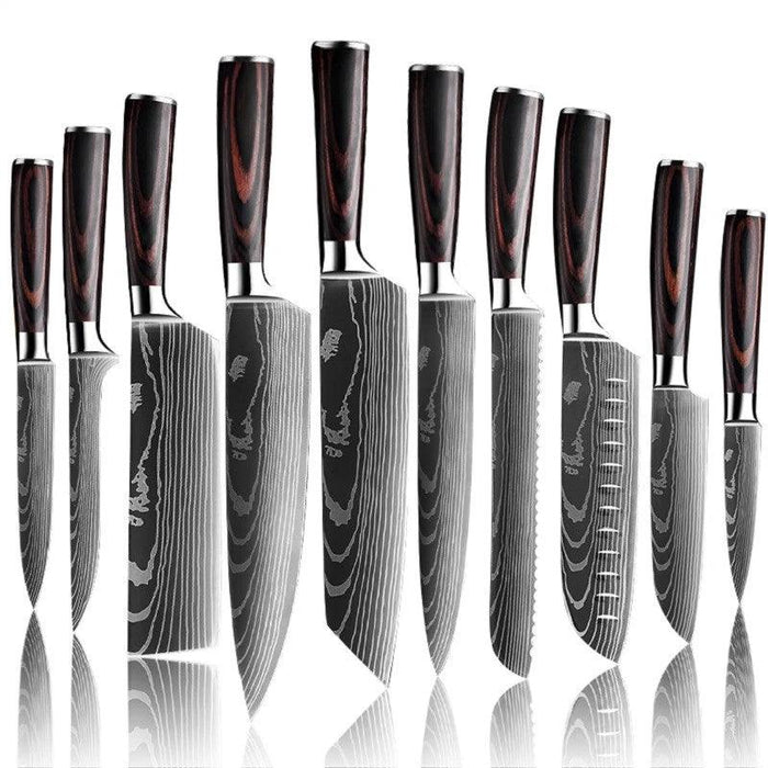 Exquisite Damascus Steel Chef Knife Collection - 1-10Pcs Japanese Santoku and Utility Knives for Culinary Excellence