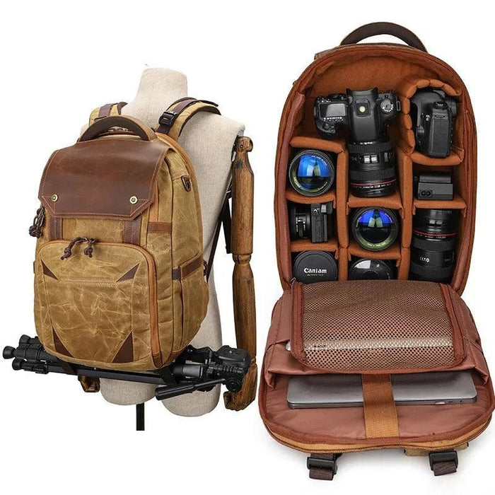 Vintage Batik Canvas Camera Backpack with USB Charging Feature - Ideal for Men’s Photography and Travel Adventures