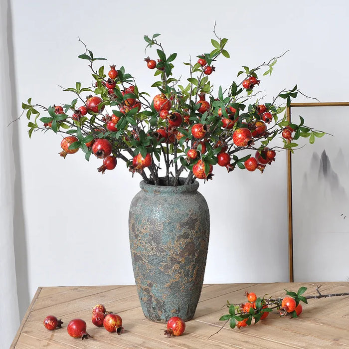 Lush 6-Fruit Faux Pomegranate Branch for Elegant Wedding and Home Decor