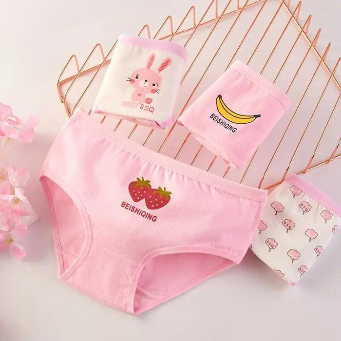 4 pcs Girls' Cotton Briefs Collection - Soft, Breathable & Playful Patterns for Kids