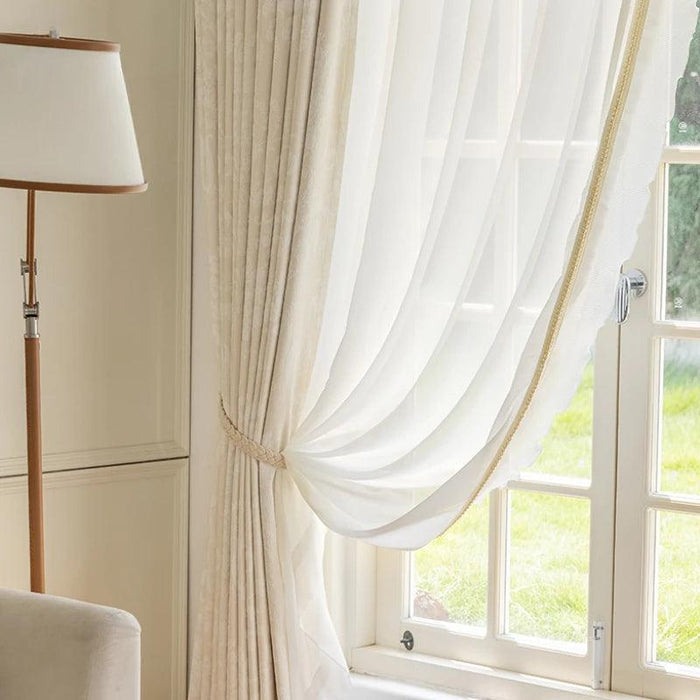 Elegant French Cream Apricot Chenille Blackout Drapes for Timeless Home Elegance