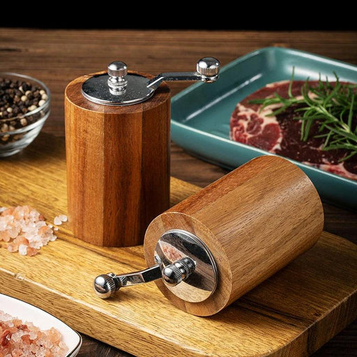 Elegant Acacia Wood Manual Spice Grinder Set with Adjustable Coarseness for Culinary Excellence