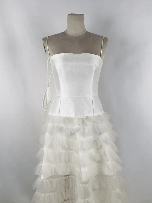 Sophisticated Strapless High Waist Gauze Dress with Elegant Camisole Accents