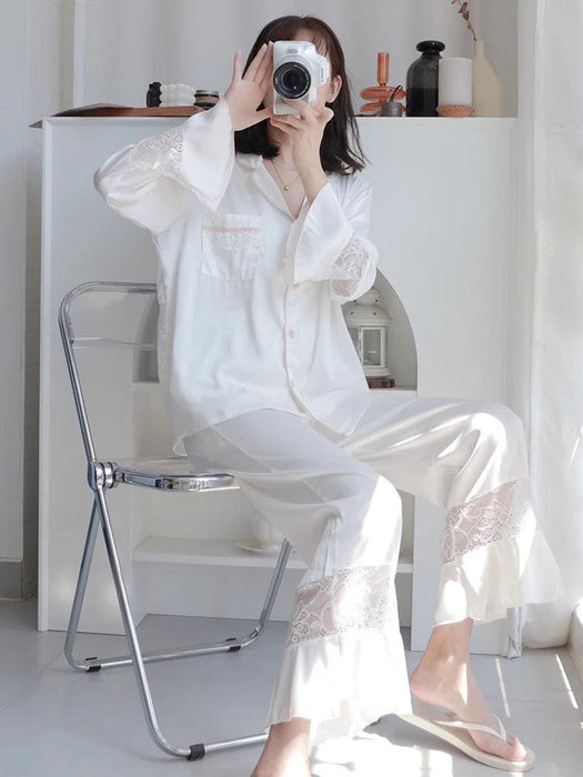 Elegant Lace Ice Silk Pajama Set for Women