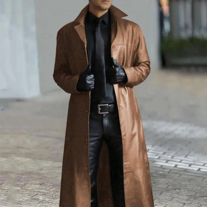 Men's Gothic Punk Black Faux Leather Trench Coat