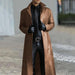 Men's Stylish Gothic Black Faux Leather Long Coat - Chic Winter Essential with Lapel Detailing