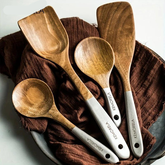 Elegant 9-Piece Acacia Wood Kitchen Utensil Set with Holder and Rest Spatula