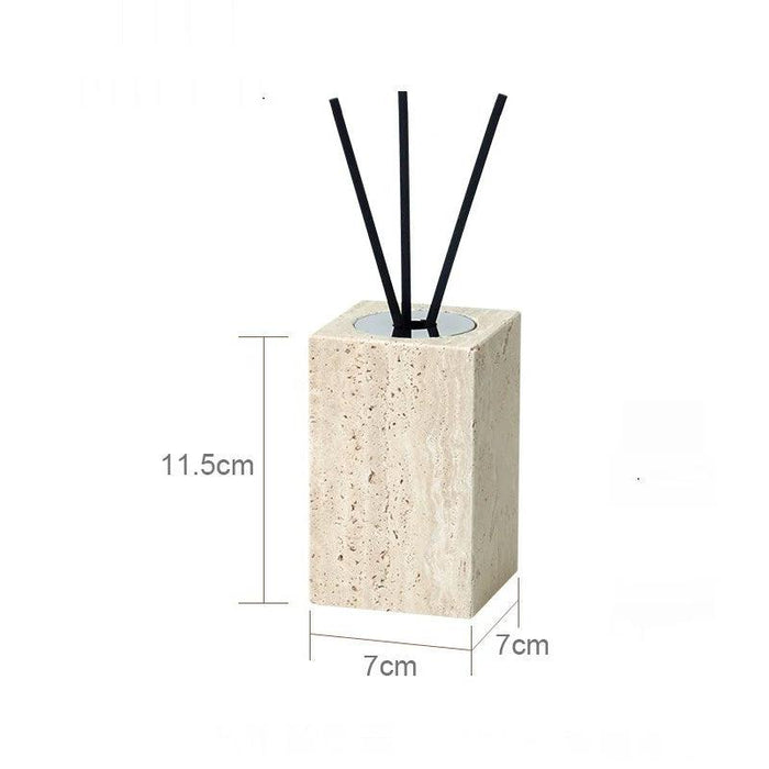 Natural Beige Travertine Luxury Bathroom Accessory Collection - Soap Dispenser, Dish, Reed Diffuser & Vanity Tray Set