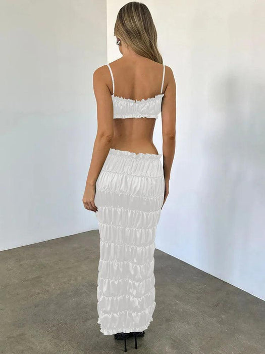 Strapless Crop Top and Flowing Maxi Skirt Duo - Sophisticated Evening Wear Set