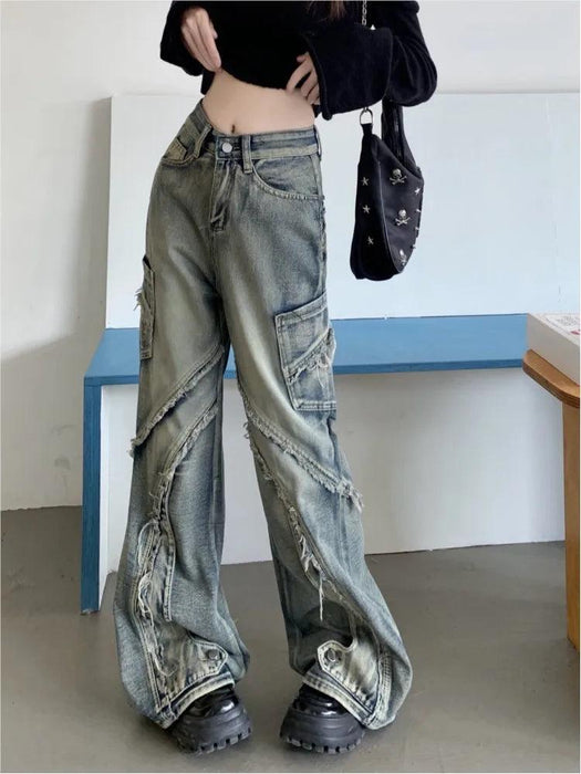 Fringe Patchwork Women's Cargo Trousers - Customizable for Wholesale Options