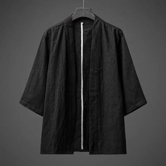 Elegant Cotton Linen Men's Yukata Kimono Robe - Chic Asian-Inspired Lounging Attire