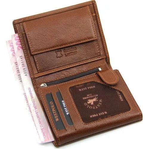 Men's West Polo Taba Leather Wallet with Secure Zippered Compartment and Ample Storage - Elegant Gift Box and Quick Shipping