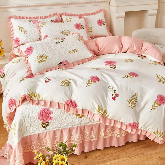 Chic Floral Ruffle Queen Bedding Set