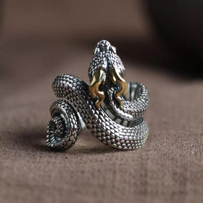 Fierce Vintage Gothic Serpent Wrap Ring - Unique Punk Animal Statement Jewelry