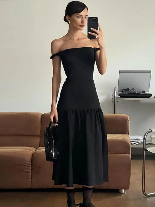 Elegant Ankle-Length Sleeveless Dress with Alluring Slash Neck - Perfect for Autumn Parties and Events