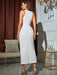 Elegant White V Neck Midi Bandage Dress with Side Slit - Trendy Bodycon Style for Women