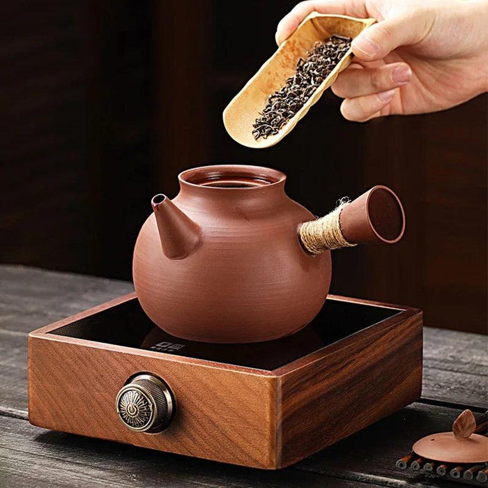 Sophisticated Cinnabar Clay Tea Pot with Electric Heater for Traditional Kung Fu Brewing