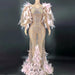 Glamorous Pink Diamond Feathered Mermaid Evening Dress