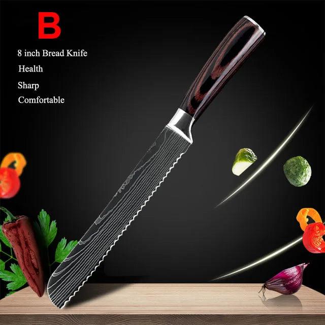 Exquisite Damascus Steel Chef Knife Collection - 1-10Pcs Japanese Santoku and Utility Knives for Culinary Excellence