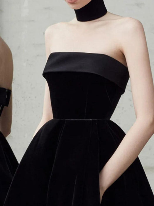 Strapless High Waist Velvet Pleated Evening Gown for Women
