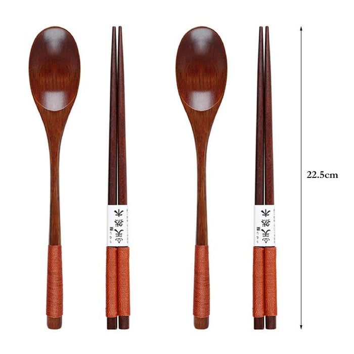 Stylish Wooden Utensil Collection: Premium Long Handle Soup Spoon & Elegant Chopsticks for Authentic Asian Dining