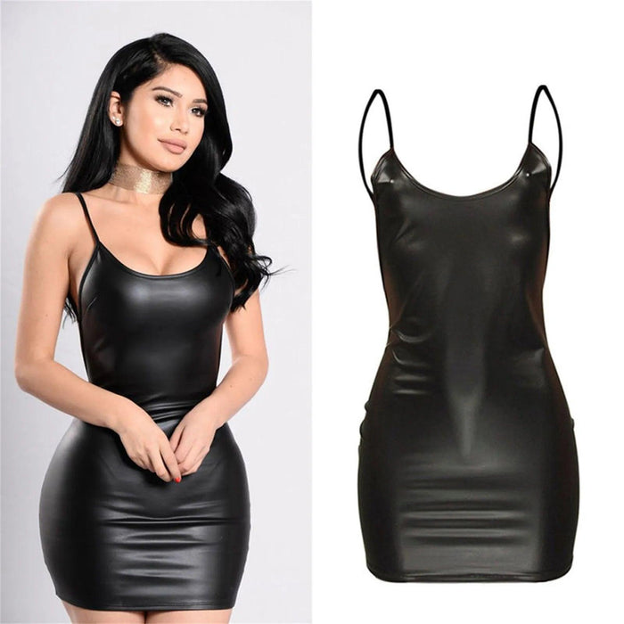 Seductive Faux Leather Halter Party Dress - Ultimate Choice for Women