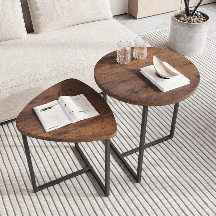 Chic Black Metal Round Nesting Tables Set of 2 with Safety-Crafted Edges for Space Optimization