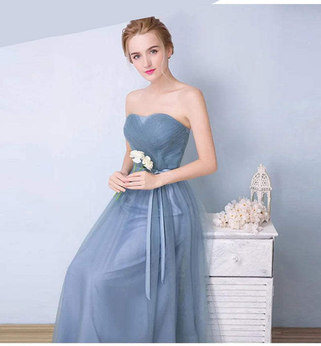 Elegant Custom Dusty Blue Tulle A-Line Dresses for Special Events and Bridesmaids