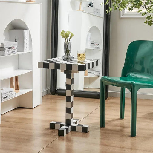 Chic Scandinavian Checkerboard Accent Table - Stylish Addition for Any Room