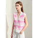 Chic Summer Sleeveless V-Neck Wool Cardigan with Vibrant Striped Accents