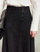 Chic Black A-Line Denim Skirt for Women - Stylish Autumn Essential with Button Front and Trendy Split Detail