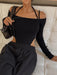 Chic Off-Shoulder Long Sleeve Bodycon Bodysuit - Essential High Waist Black Nightlife Outfit for Women