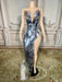 Glamorous Silver Sequin Tube Maxi Gown with Elegant Train