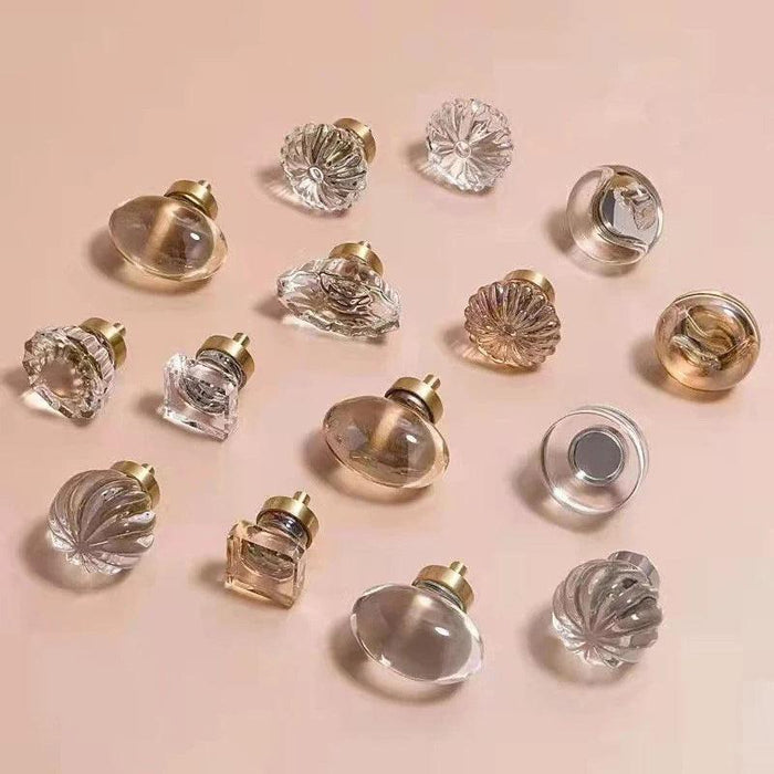 Chic Gold-Base Crystal Glass Knobs for Stylish Kitchen Cabinets and Furniture