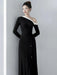 Autumn Dress with Distinctive Diagonal Collar and Lace-up