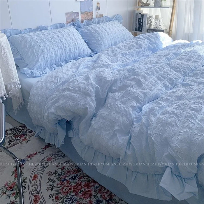 Kawaii Seersucker Ruffled Lace Bedding Collection